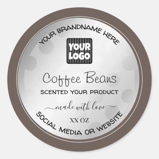 Silver Brown Product Packaging Labels mit Logo Runder Aufkleber (Vorderseite)