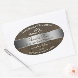 Silver Brown Wood Grain Packing Labels Ovaler Aufkleber