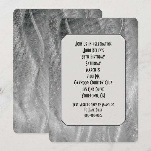 Silver Brushed Metal Abstrakt Geburtstagsparty Einladung (Vorne/Hinten)