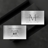 Silver Brushed Metal Elegant Monogram Modern Visitenkarte
