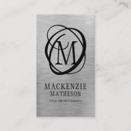 Silver Brushed Metal Elegant Monogram Visitenkarte