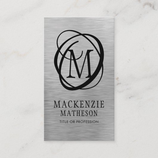 Silver Brushed Metal Elegant Monogram Visitenkarte (Vorderseite)