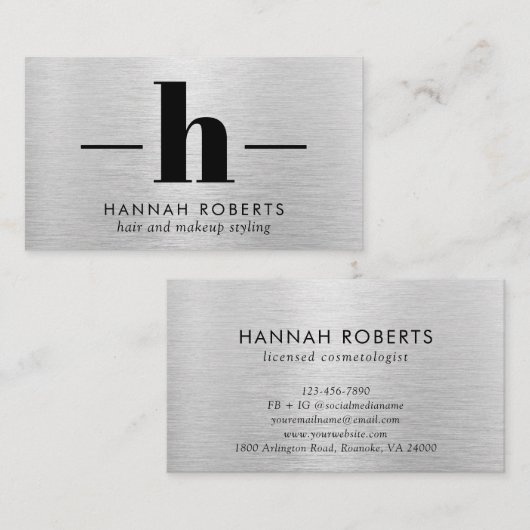 Silver Brushed Metal Letter H Monogram Hair Makeup Visitenkarte (Vorne/Hinten)
