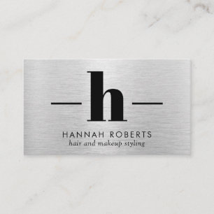 Silver Brushed Metal Letter H Monogram Hair Makeup Visitenkarte