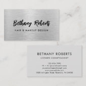 Silver Brushed Metal Moderne Skripthaare und Makeu Visitenkarte (Vorne/Hinten)