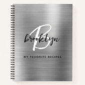 Silver Brushed Metal Monogram Rezept Book Notizblock (Vorderseite)