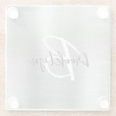 Silver Brushed Metal Schwarz-weiß Script Monogram Glasuntersetzer (Rückseite)
