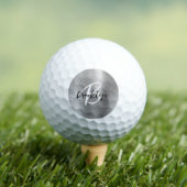 Silver Brushed Metal Schwarz-weiß Script Monogram Golfball (Insitu T-Shirt)