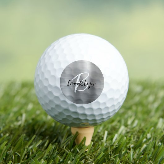 Silver Brushed Metal Schwarz-weiß Script Monogram Golfball (Insitu T-Shirt)