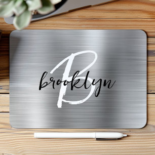 Silver Brushed Metal Schwarz-weiß Script Monogram Mousepad