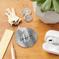 Silver Brushed Metal Schwarz-weiß Script Monogram