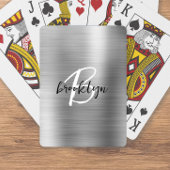 Silver Brushed Metal Schwarz-weiß Script Monogram Spielkarten