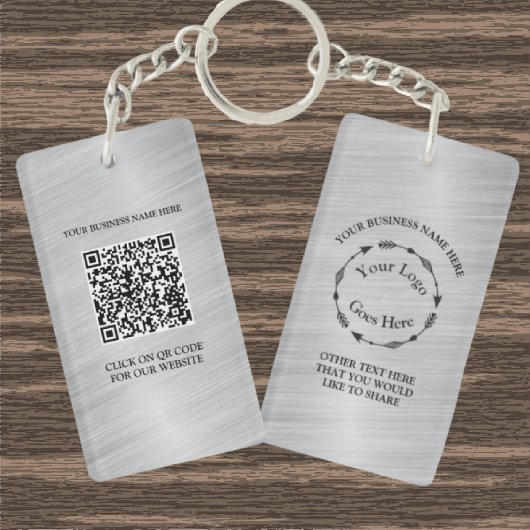 Silver Brushmetal-Logo und QR-Code Akryllisch Schlüsselanhänger