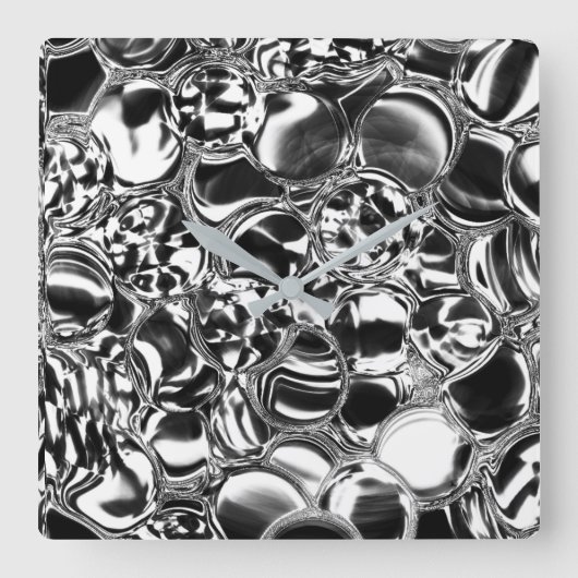 Silver bubbles with glass or metal tone quadratische wanduhr (Vorderseite)