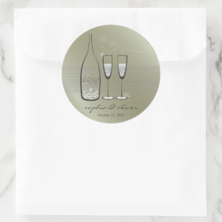 Silver Bubbly Champagne Cheers Elegante Wedding Runder Aufkleber