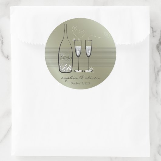 Silver Bubbly Champagne Cheers Elegante Wedding Runder Aufkleber (Tasche)