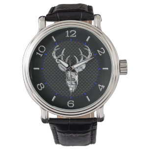 Silver Buck on Carbon Fibre Decor Armbanduhr