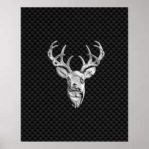 Silver Buck on Carbon Fibre Decor Poster