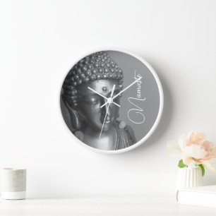 Silver Buddha Namaste Wall Clock Uhr
