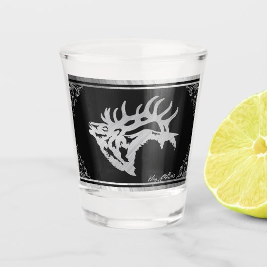 Silver Bull Elk Shotglas Schnapsglas (Vorderseite)