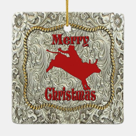Silver Bull Rider Gürtel Buckle Weihnachten Keramikornament (Rückseite)