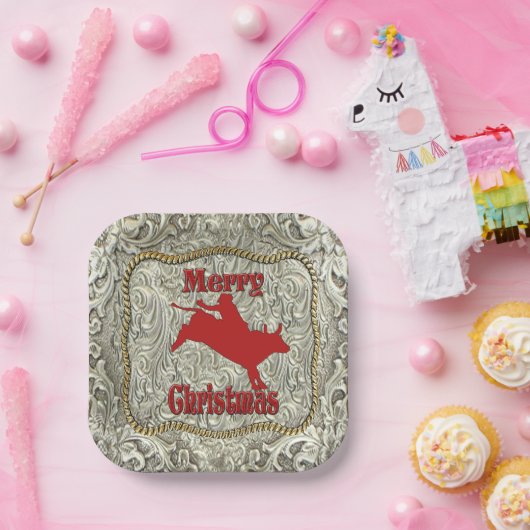 Silver Bull Rider Gürtel Buckle Weihnachten Pappteller (Party)