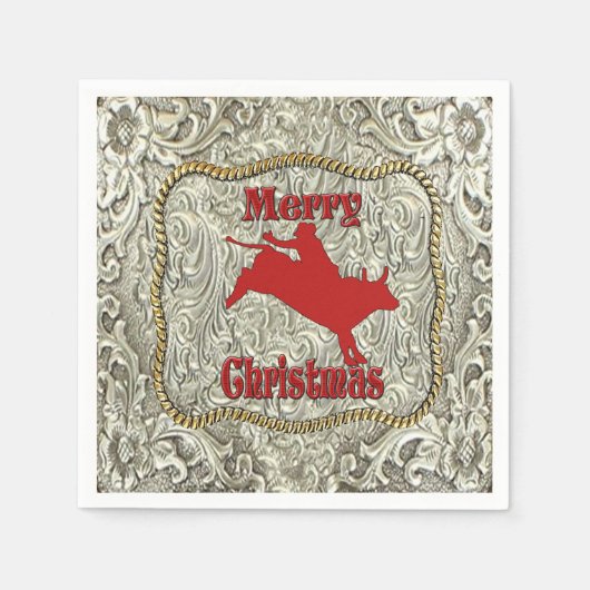 Silver Bull Rider Gürtel Buckle Weihnachten Serviette (Vorderseite)