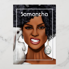 Silver Bunny Afro Geburtstagsparty Folieneinladung