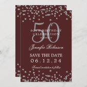 Silver Burgund 50. Geburtstag Rett Datum & Details Einladung (Vorne/Hinten)