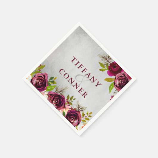 Silver Burgund Hochzeit Verlobung Jubiläum Serviette (Ecke)