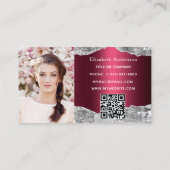 Silver burgundy agate Marmor QR Code Foto Visitenkarte (Rückseite)