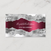 Silver burgundy agate Marmor QR Code Foto Visitenkarte (Vorderseite)