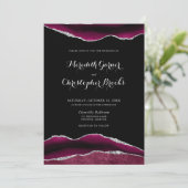 Silver Burgundy Agate Wedding Einladung (Stehend Vorderseite)