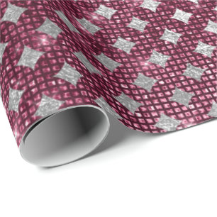 Silver Burgundy Diamond Cut Urban Shimmering Lux Geschenkpapier