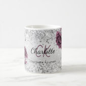 Silver burgundy florale elegant monogram name kaffeetasse (Mittel)