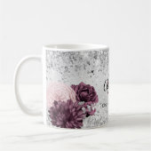 Silver burgundy florale elegant monogram name kaffeetasse (Links)