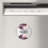 Silver burgundy florale elegant monogram name magnet (In Situ (Geschirrspüler))