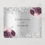 Silver burgundy florals Budget Hochzeit RSVP Karte (Hinten)