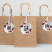 Silver burgundy florals geometrische QR-Code Hochz Runder Aufkleber