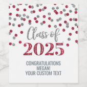 Silver Burgundy Glitzer Class of 2025 Abschluss Weinetikett (Einzelnes Label)
