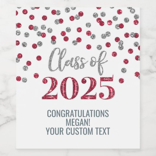 Silver Burgundy Glitzer Class of 2025 Abschluss Weinetikett (Einzelnes Label)