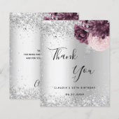 Silver burgundy pink floral danke Karte (Vorne/Hinten)
