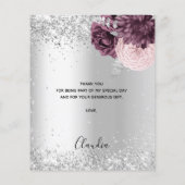 Silver burgundy pink floral danke Karte (Rückseite)