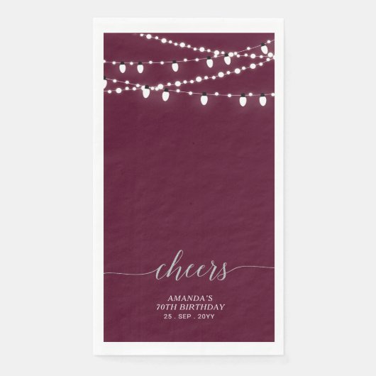 Silver Burgundy Red String Lights Lettering Cheers Serviette (Vorderseite)