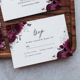 Silver Burgundy Sparkle Dress Rose RSVP Karte