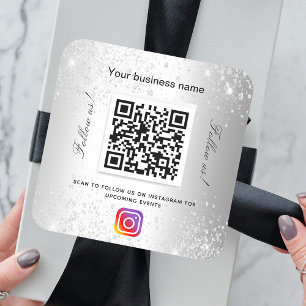 Silver Business Glitzer Name qr Codeinstagramm Quadratischer Aufkleber