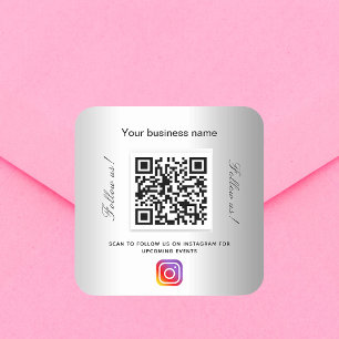 Silver Business Name qr Codeinstagramm Quadratischer Aufkleber