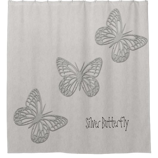 Silver Butterfly Grau textured Duschvorhang (Vorderseite)