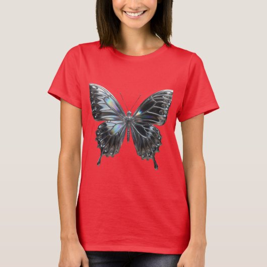 Silver Butterfly with Open Wings Elegant T-Shirt (Vorderseite)