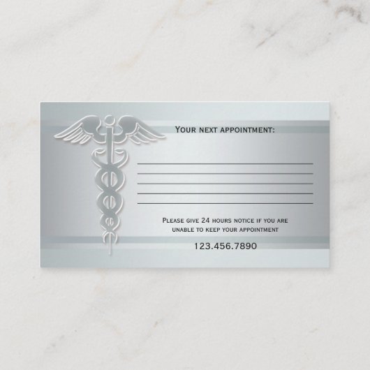 Silver Caduceus Medical Appointment Business Card Terminkarte (Rückseite)